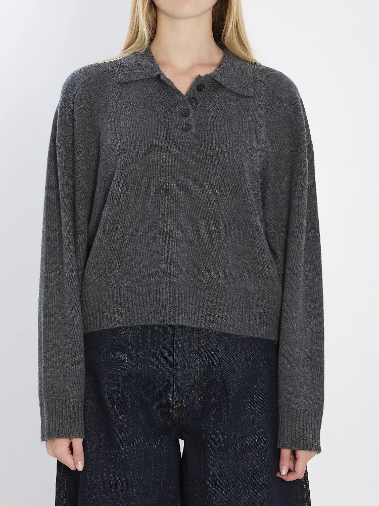 Long-sleeved cashmere polo
