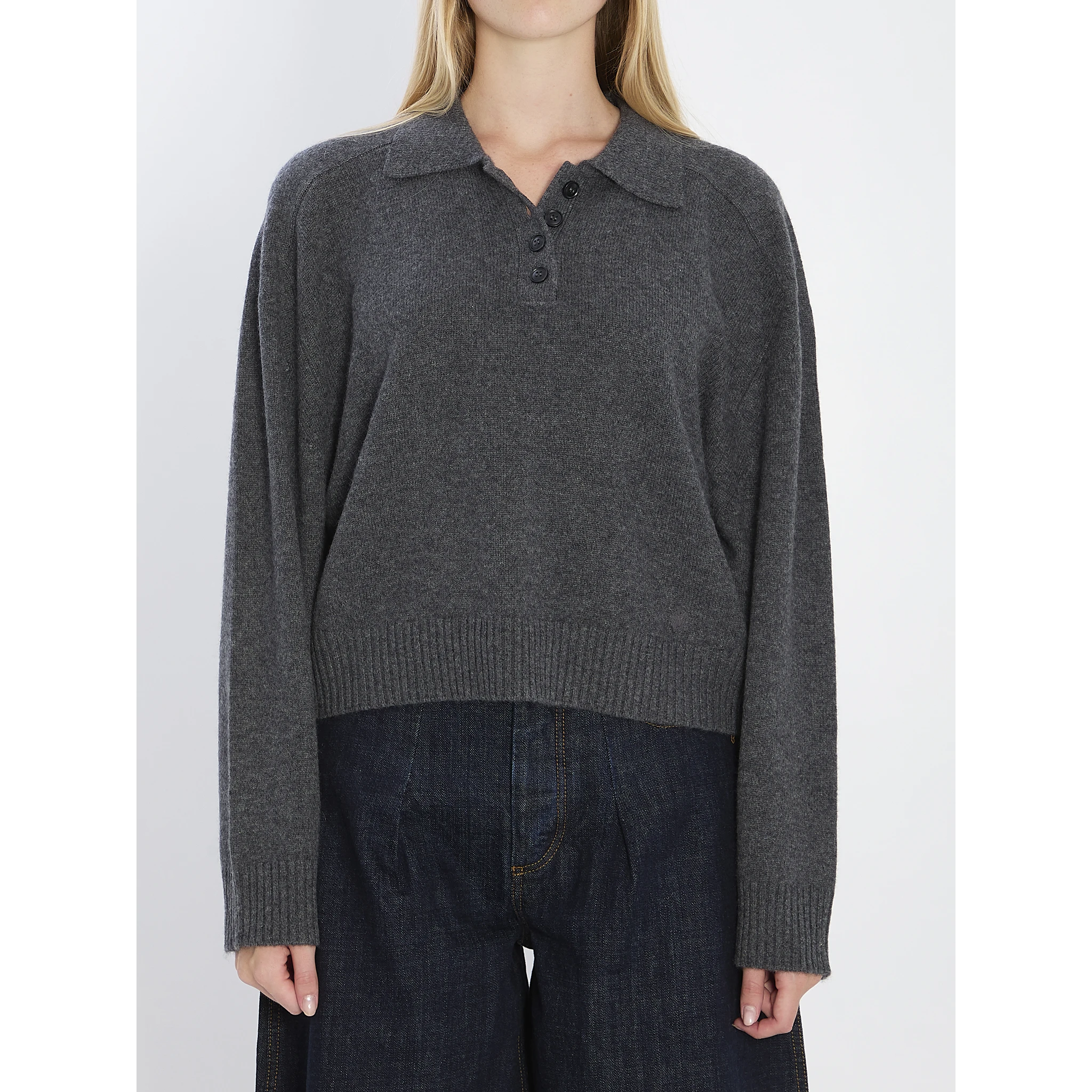 Long-sleeved cashmere polo