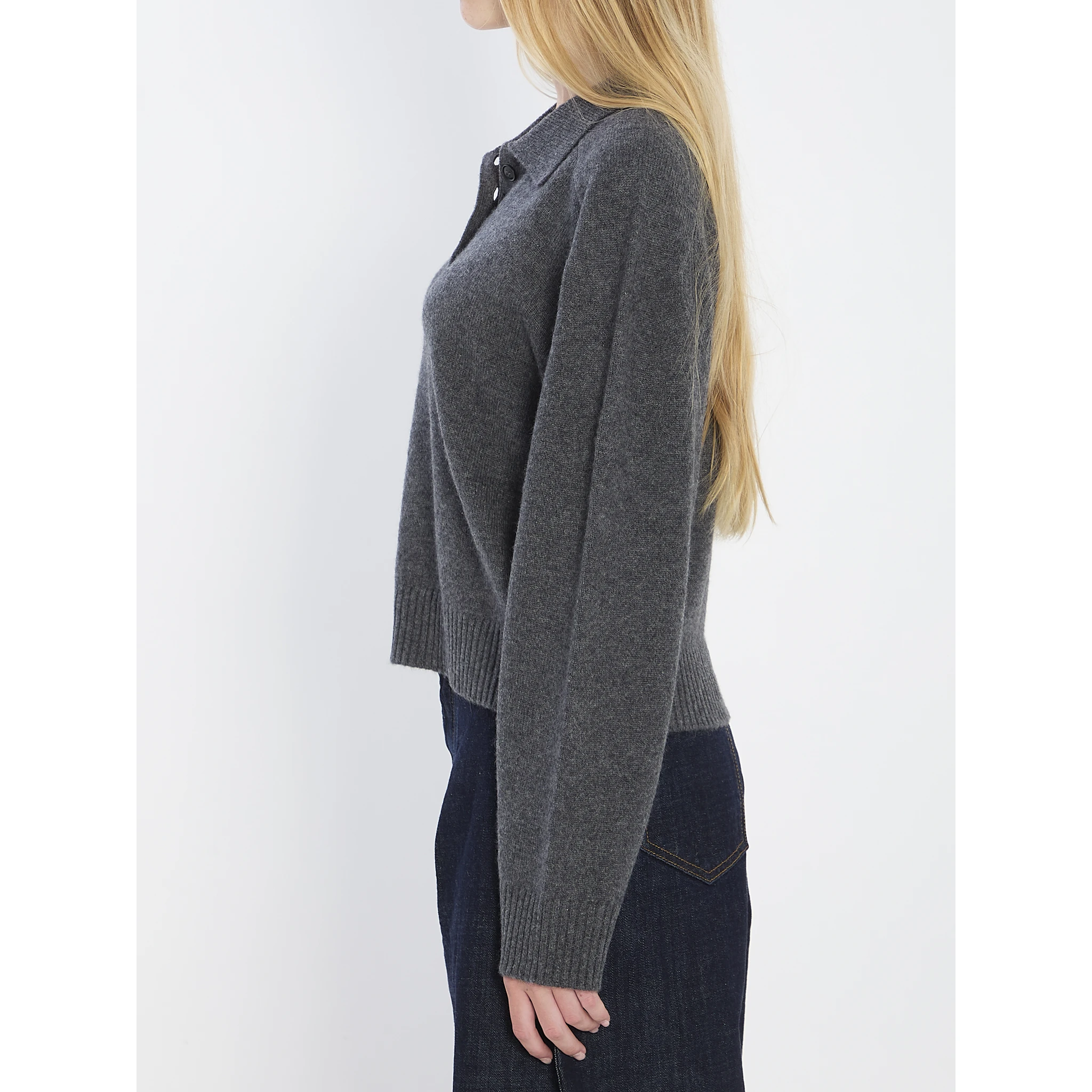 Long-sleeved cashmere polo