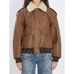 Bomber jacket in hammered leather and shearling