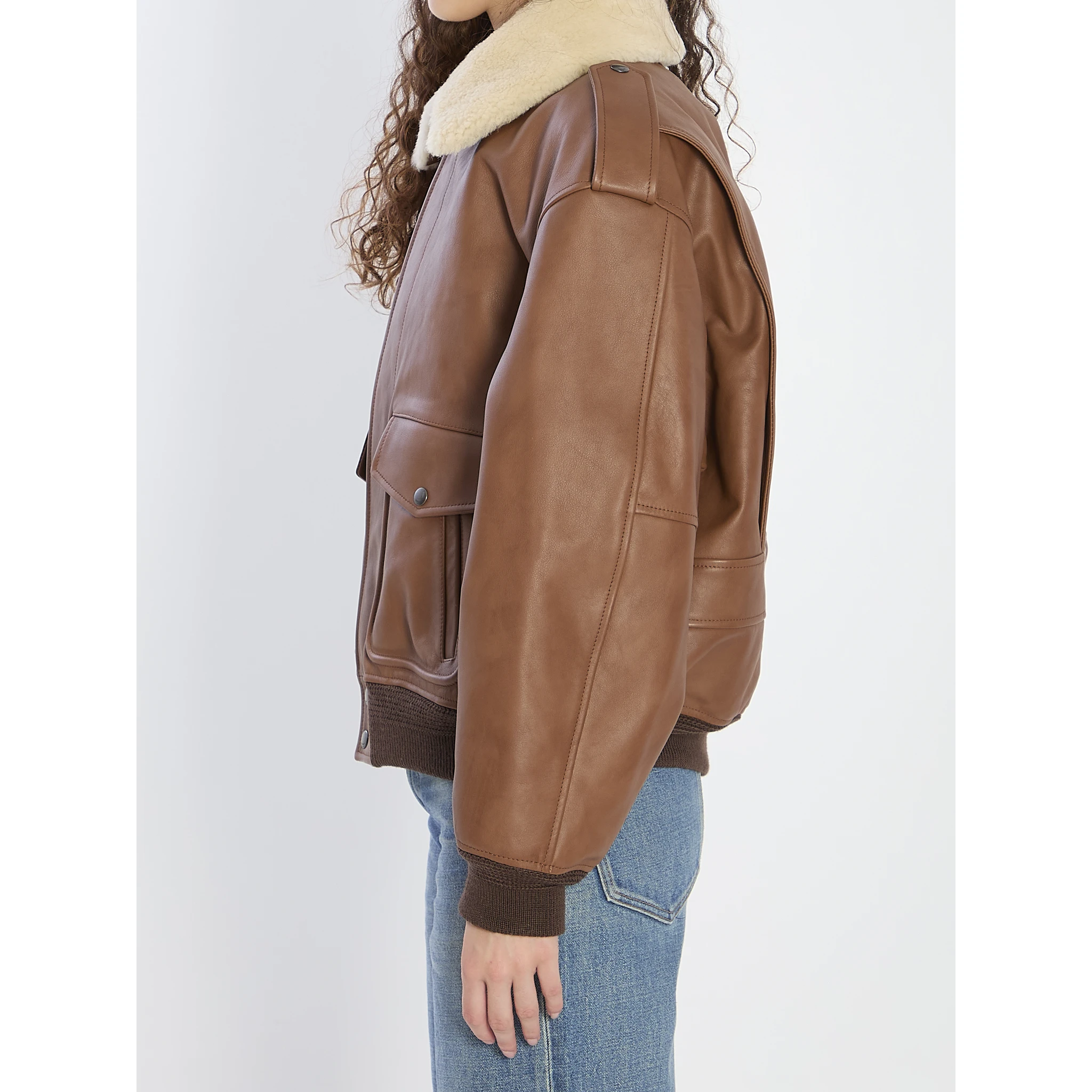 Bomber jacket in hammered leather and shearling