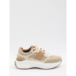 Sneakers in fabric and suede leather