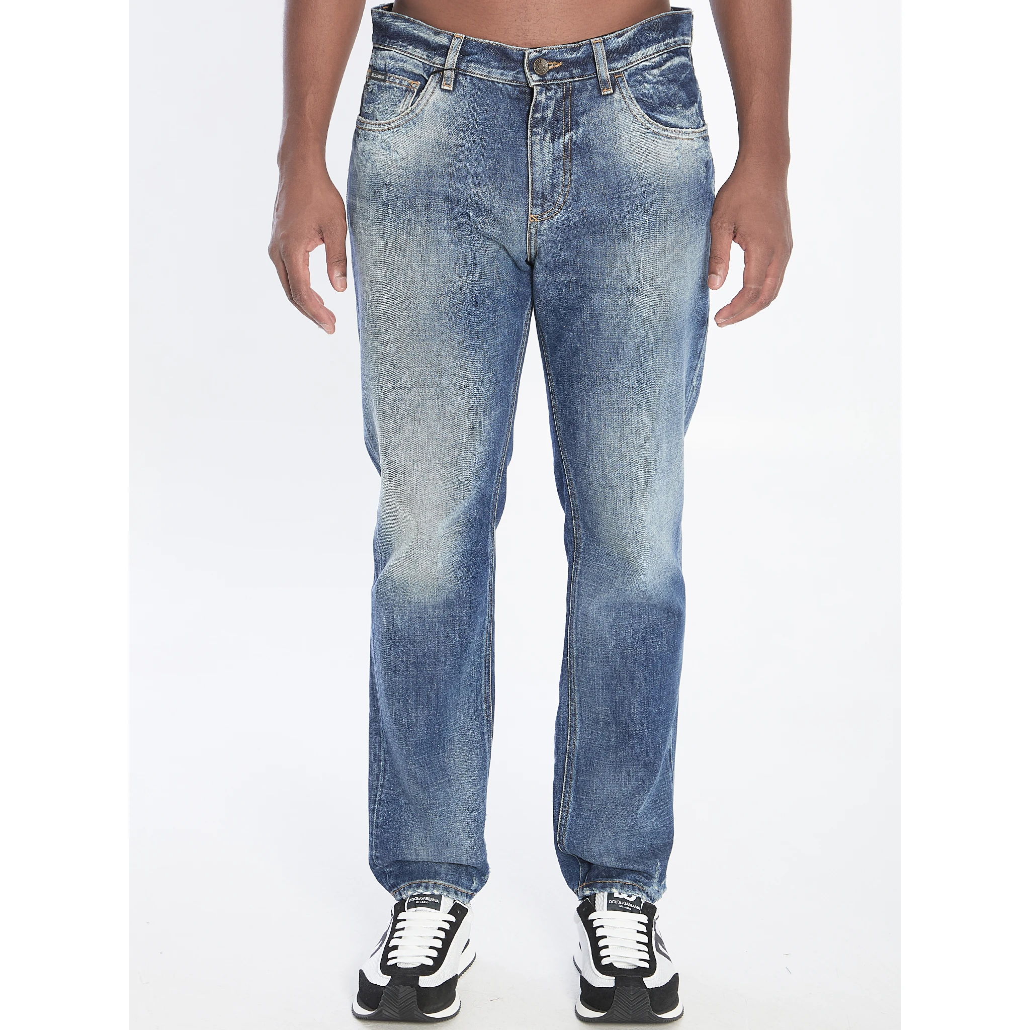 Denim pants with plaque