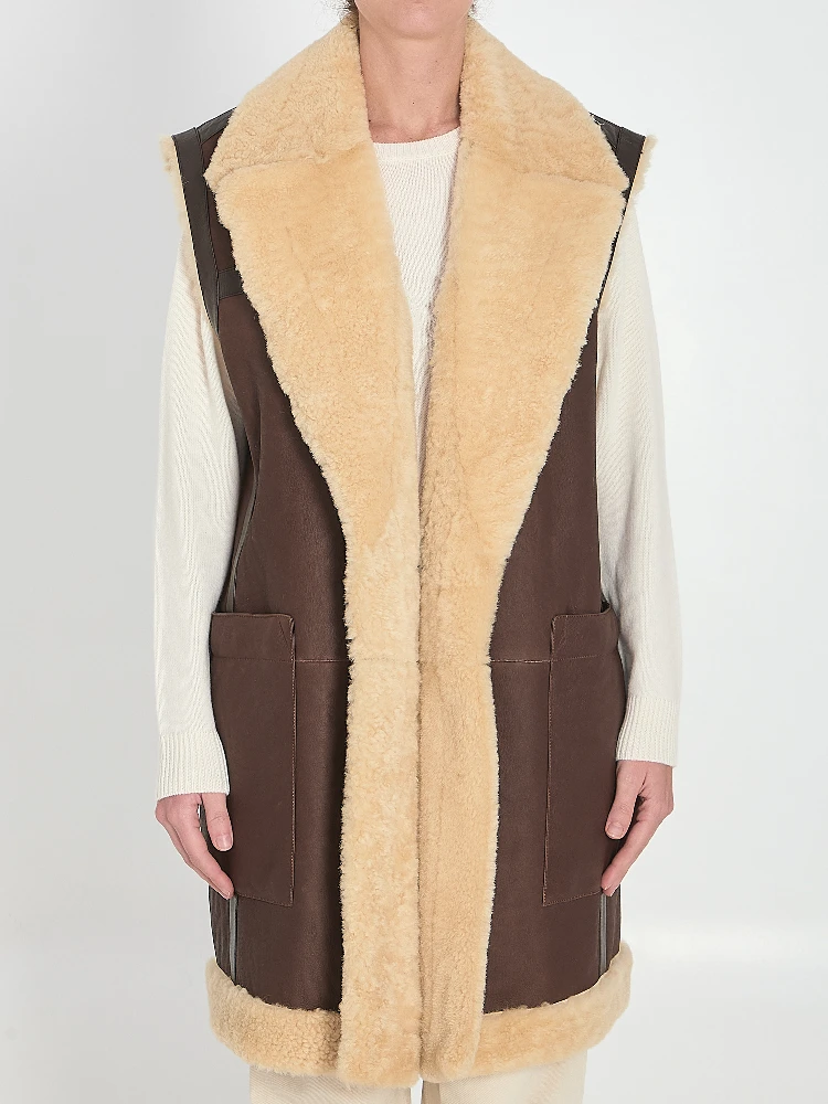 Shearling long vest