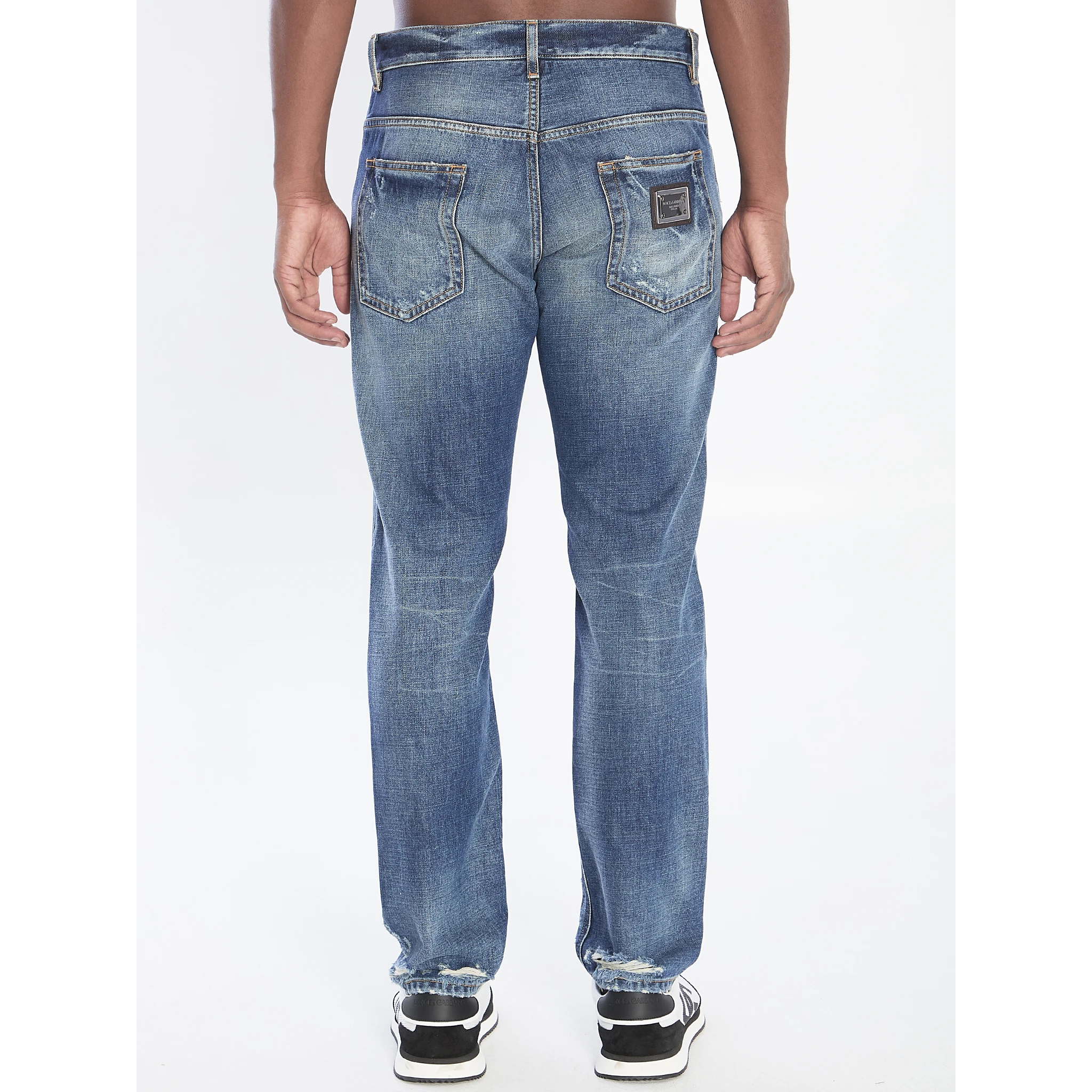 Denim pants with plaque