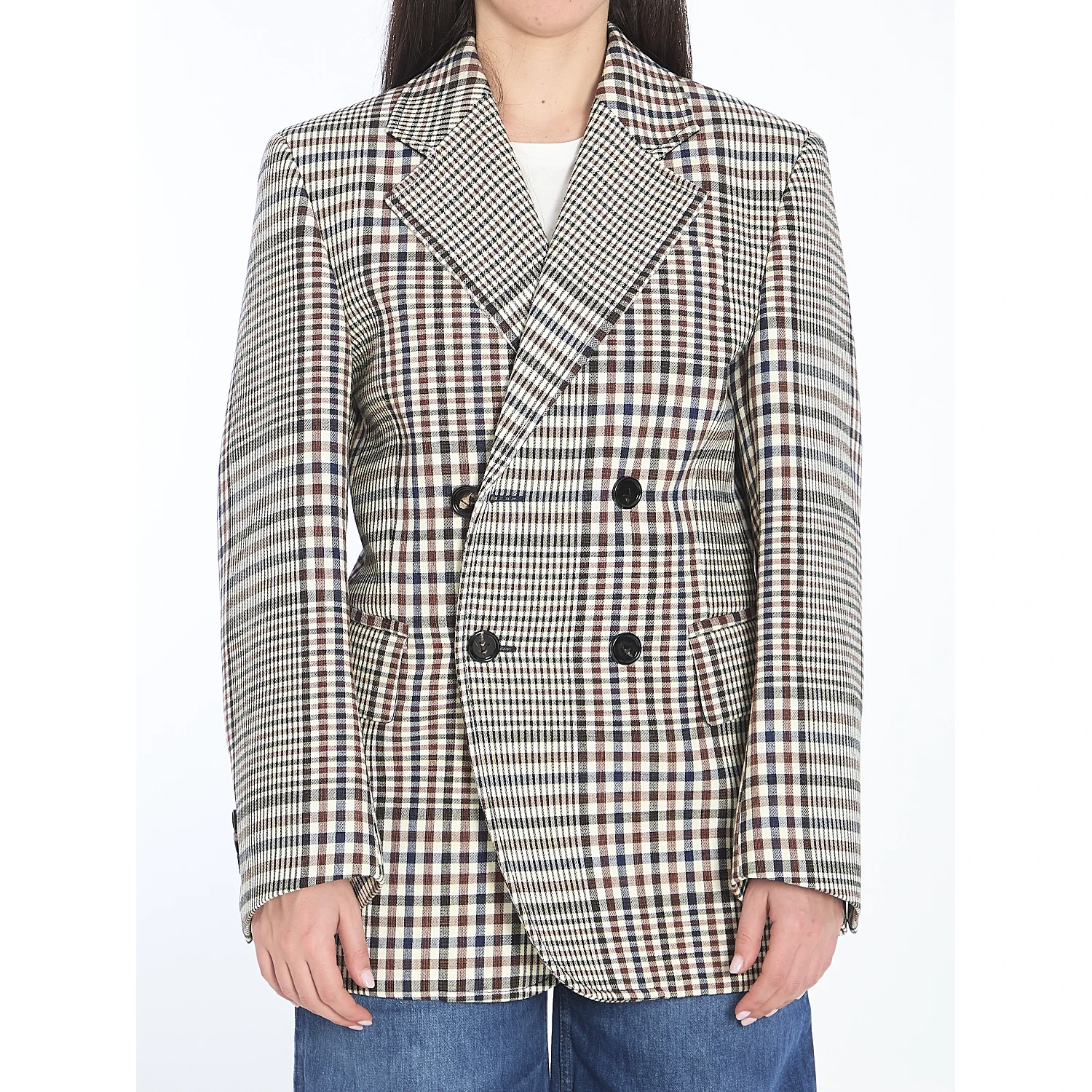 Double-breasted check blazer