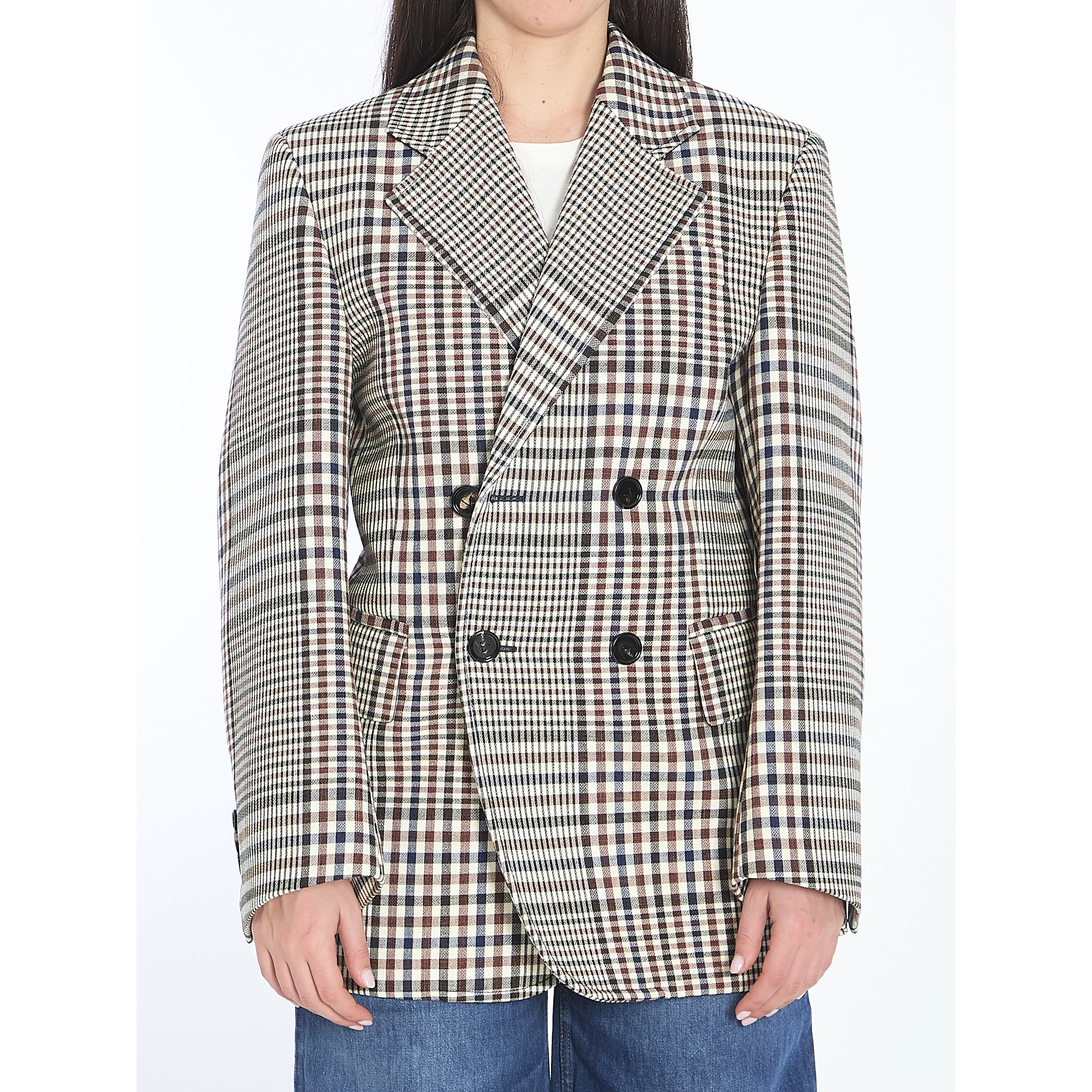 Double-breasted check blazer
