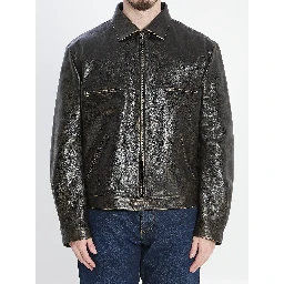 Aged-effect leather jacket