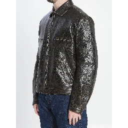 Aged-effect leather jacket