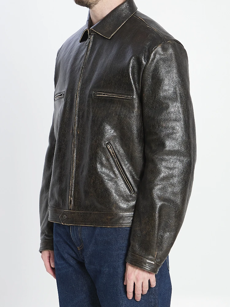 Aged-effect leather jacket alternative