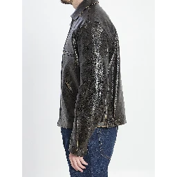 Aged-effect leather jacket