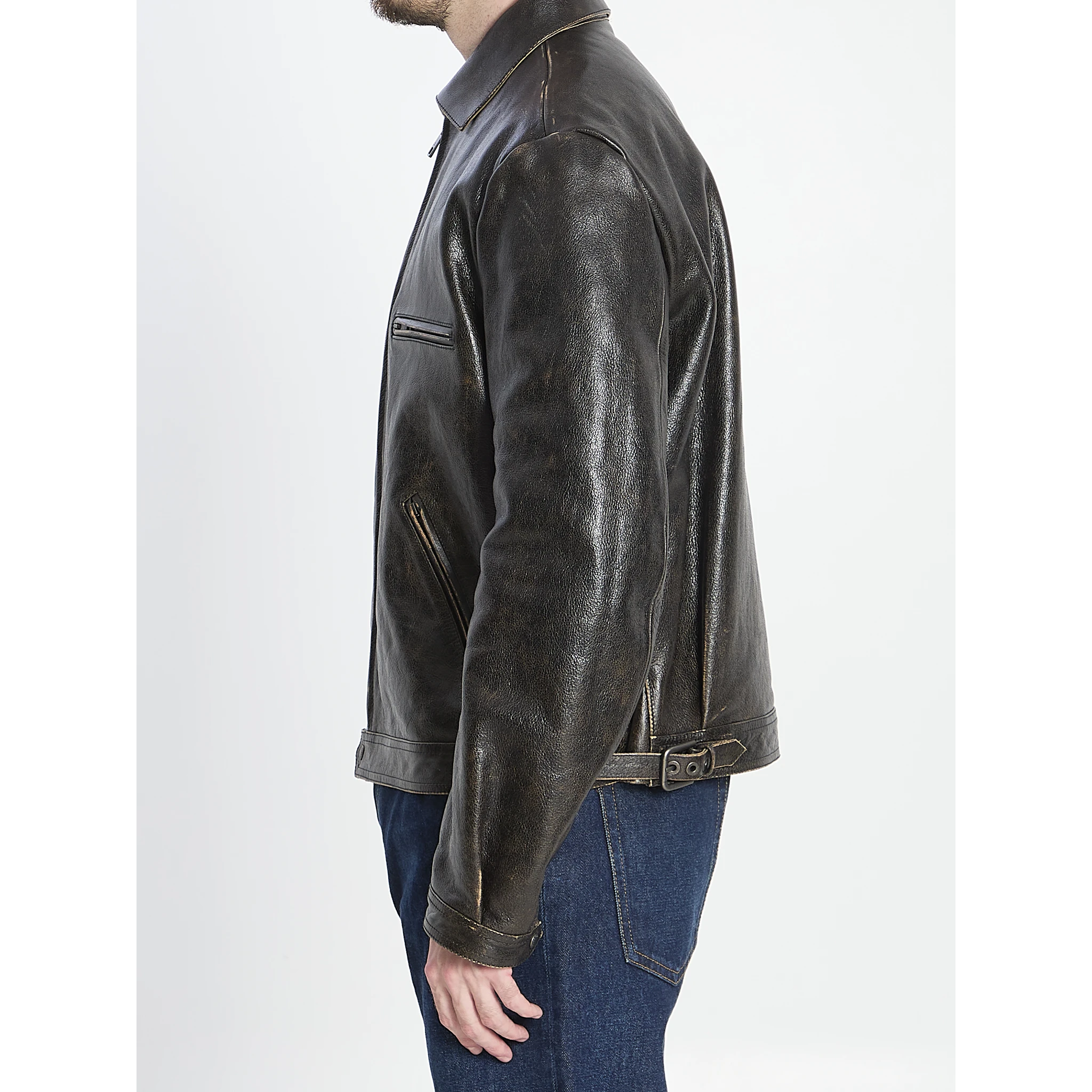 Aged-effect leather jacket