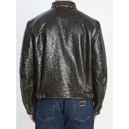 Aged-effect leather jacket