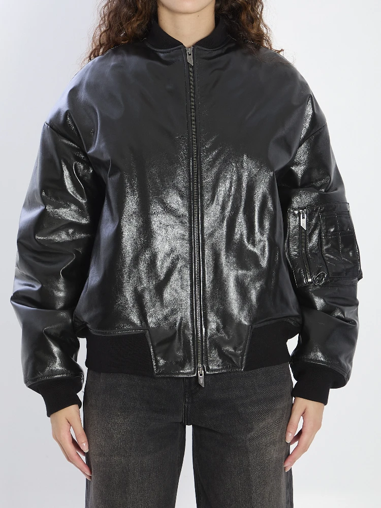 Leather bomber jacket
