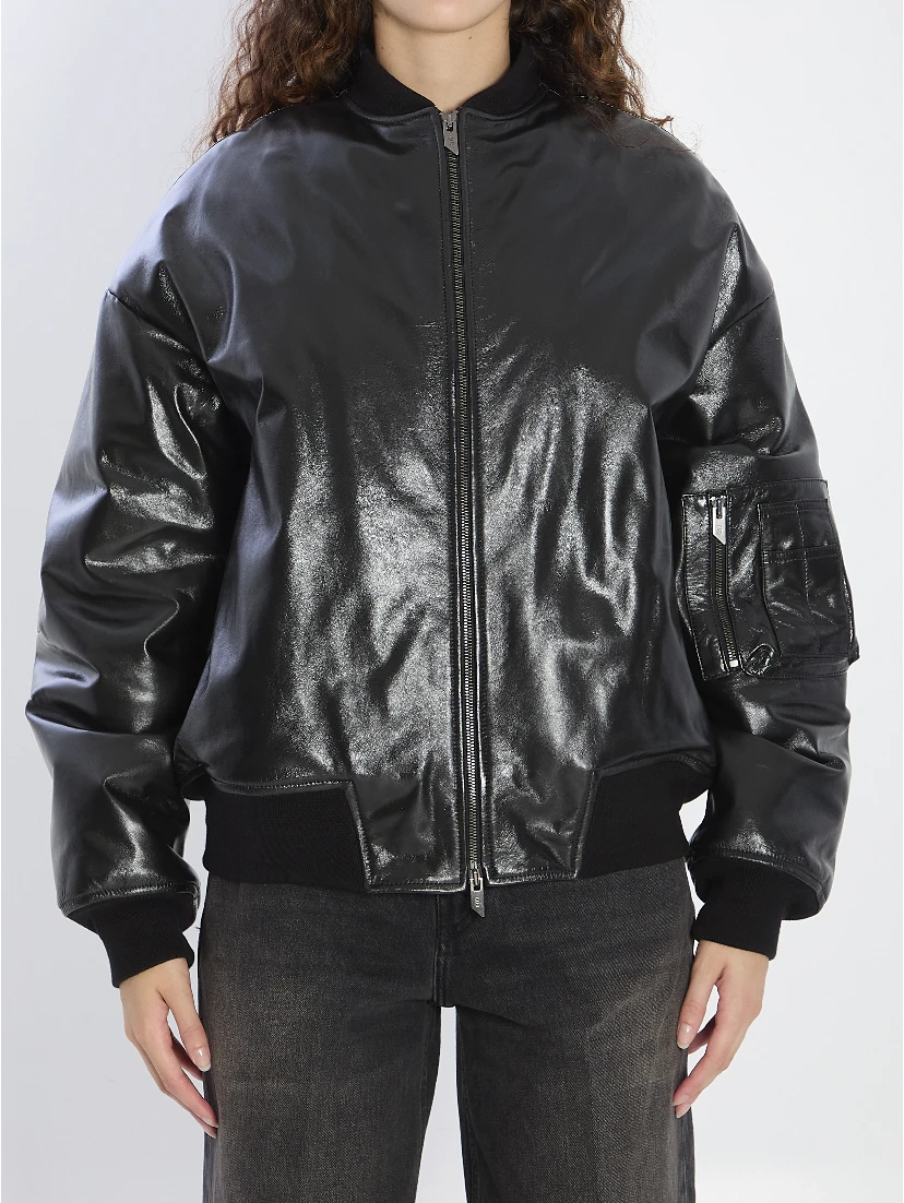 Leather bomber jacket