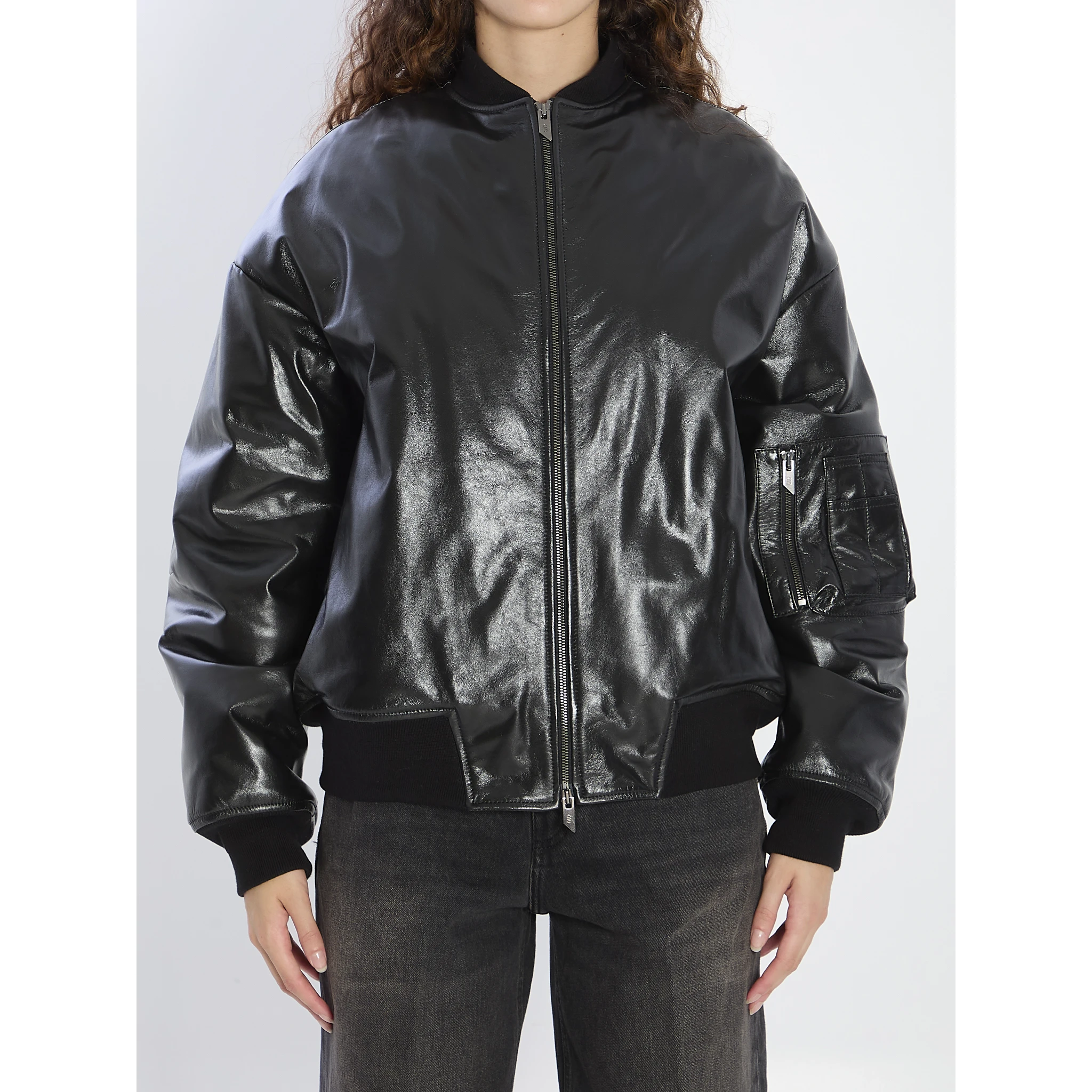 Leather bomber jacket
