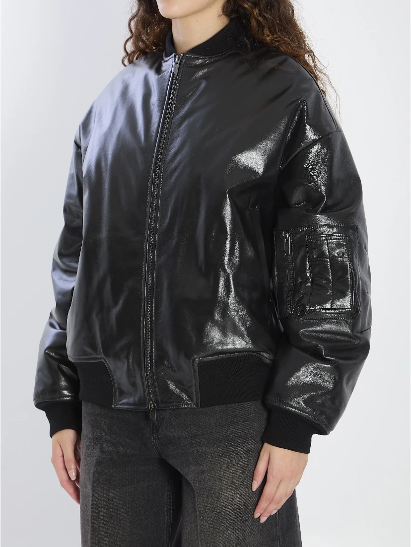 Leather bomber jacket