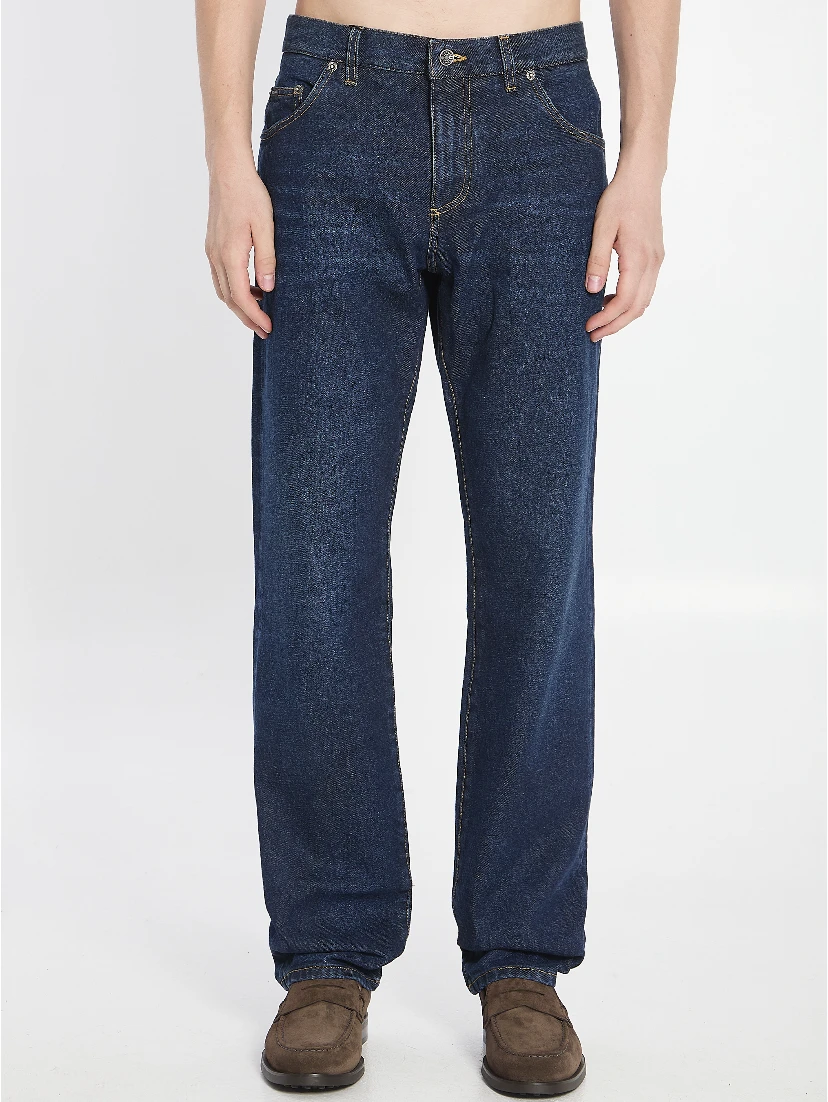 Denim pants with plaque