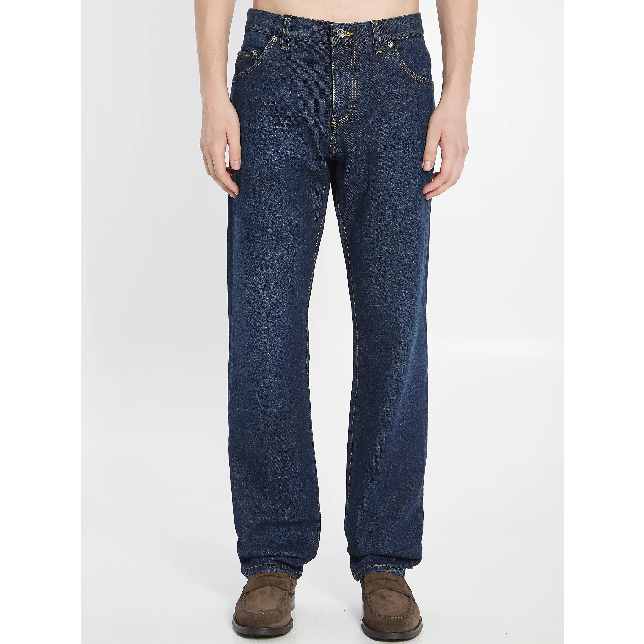 Denim pants with plaque