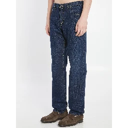Denim pants with plaque