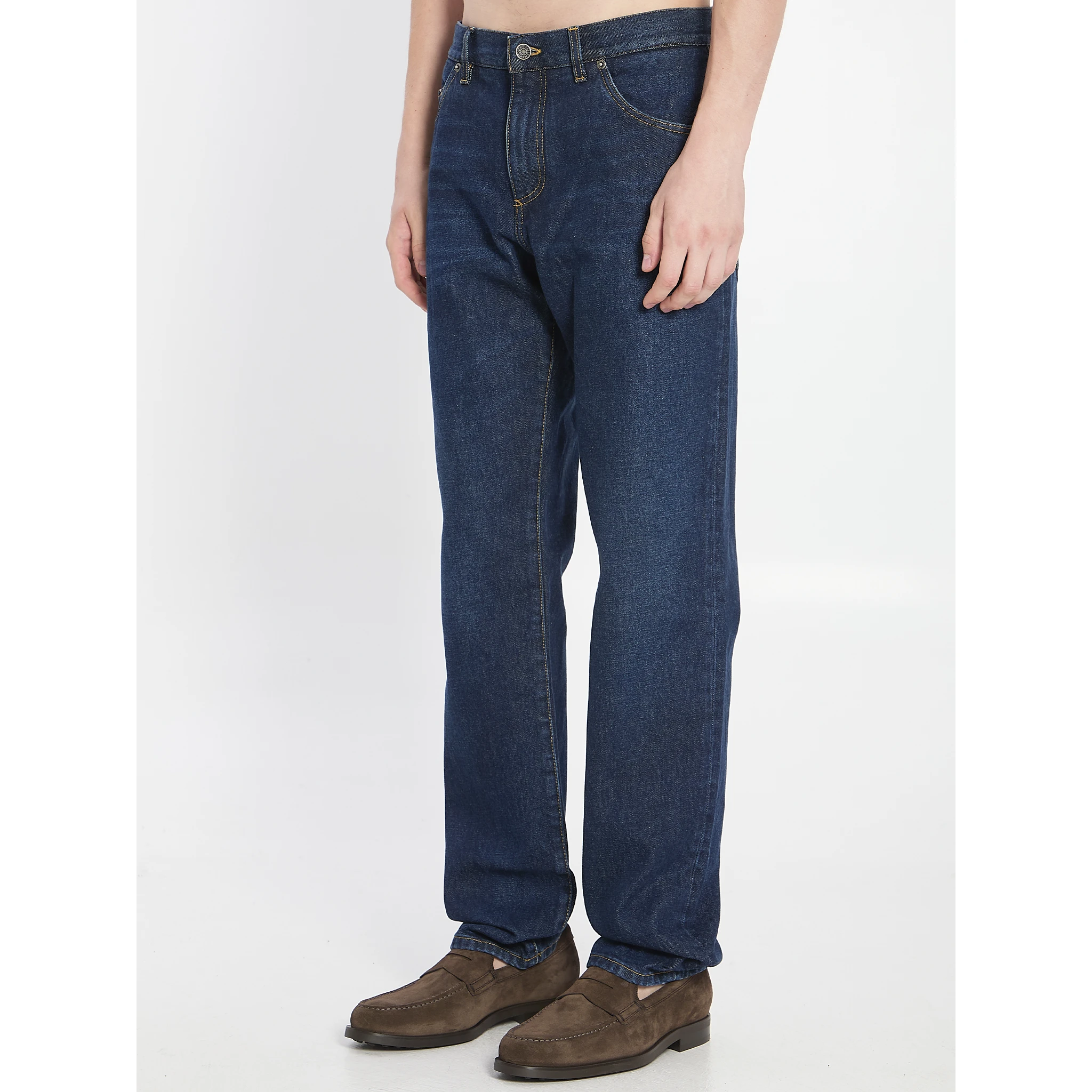 Denim pants with plaque