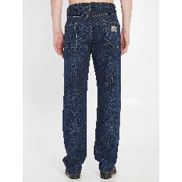 Denim pants with plaque