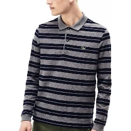 قميص بولو مخطط بأكمام طويلة للأولاد الصغار من لاكوست