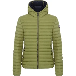 hooded horizontal-quilted down jacket