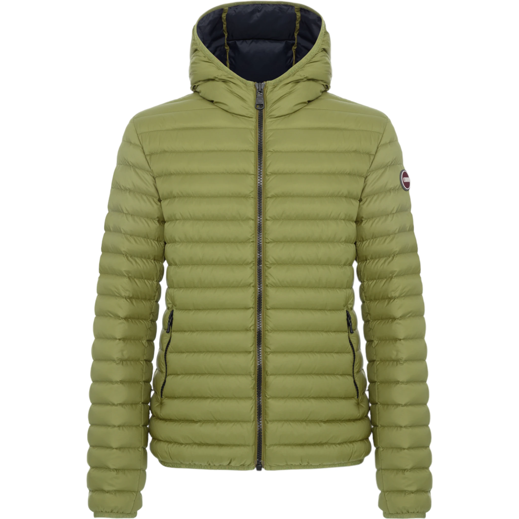 hooded horizontal-quilted down jacket