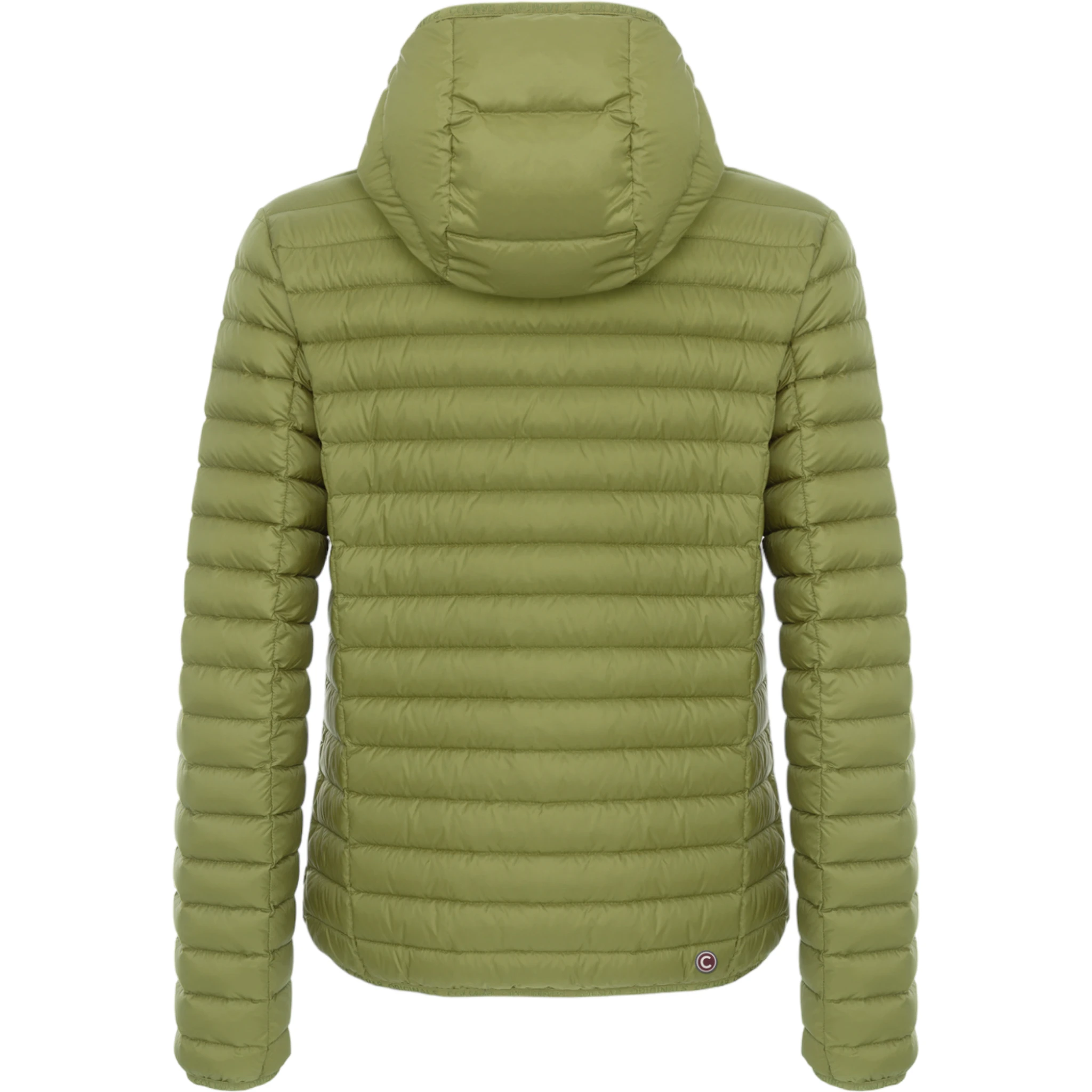 hooded horizontal-quilted down jacket