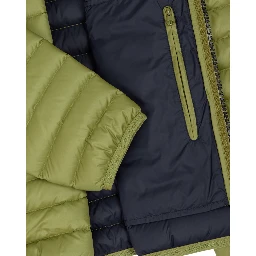 hooded horizontal-quilted down jacket
