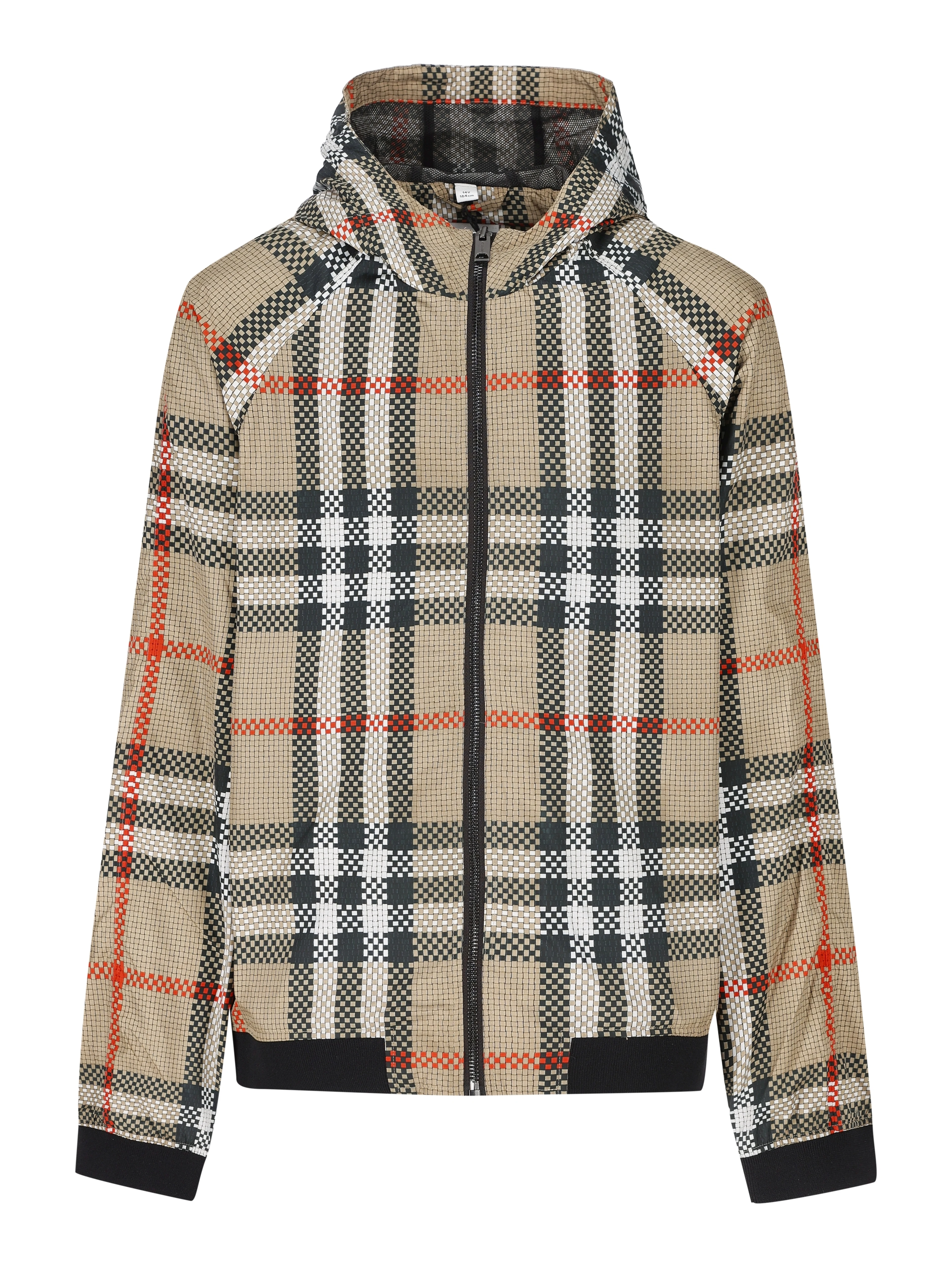 check-pattern zip-up hooded jacket