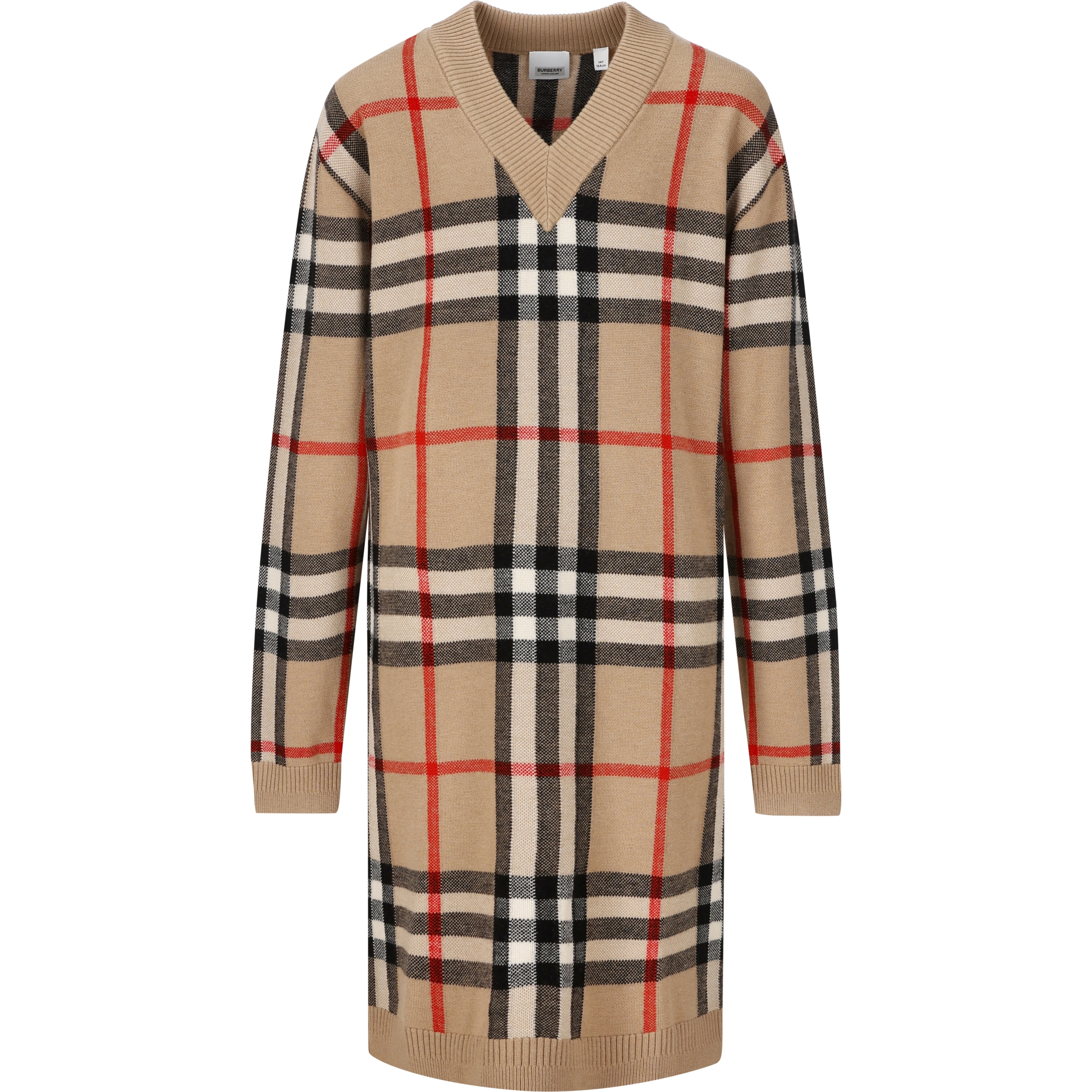 Check V-neck wool-blend dress