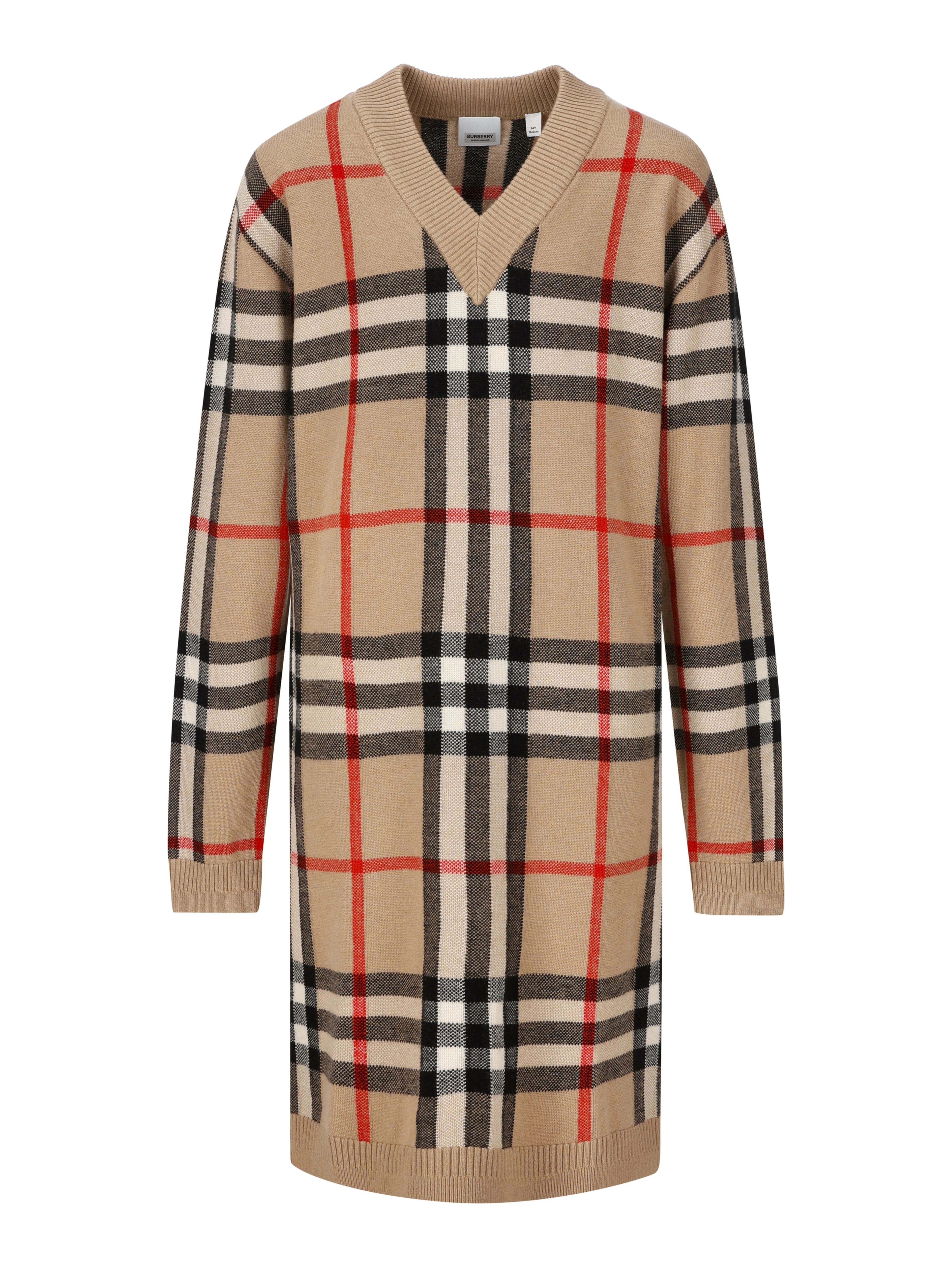 Check V-neck wool-blend dress