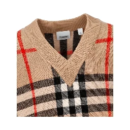 Check V-neck wool-blend dress