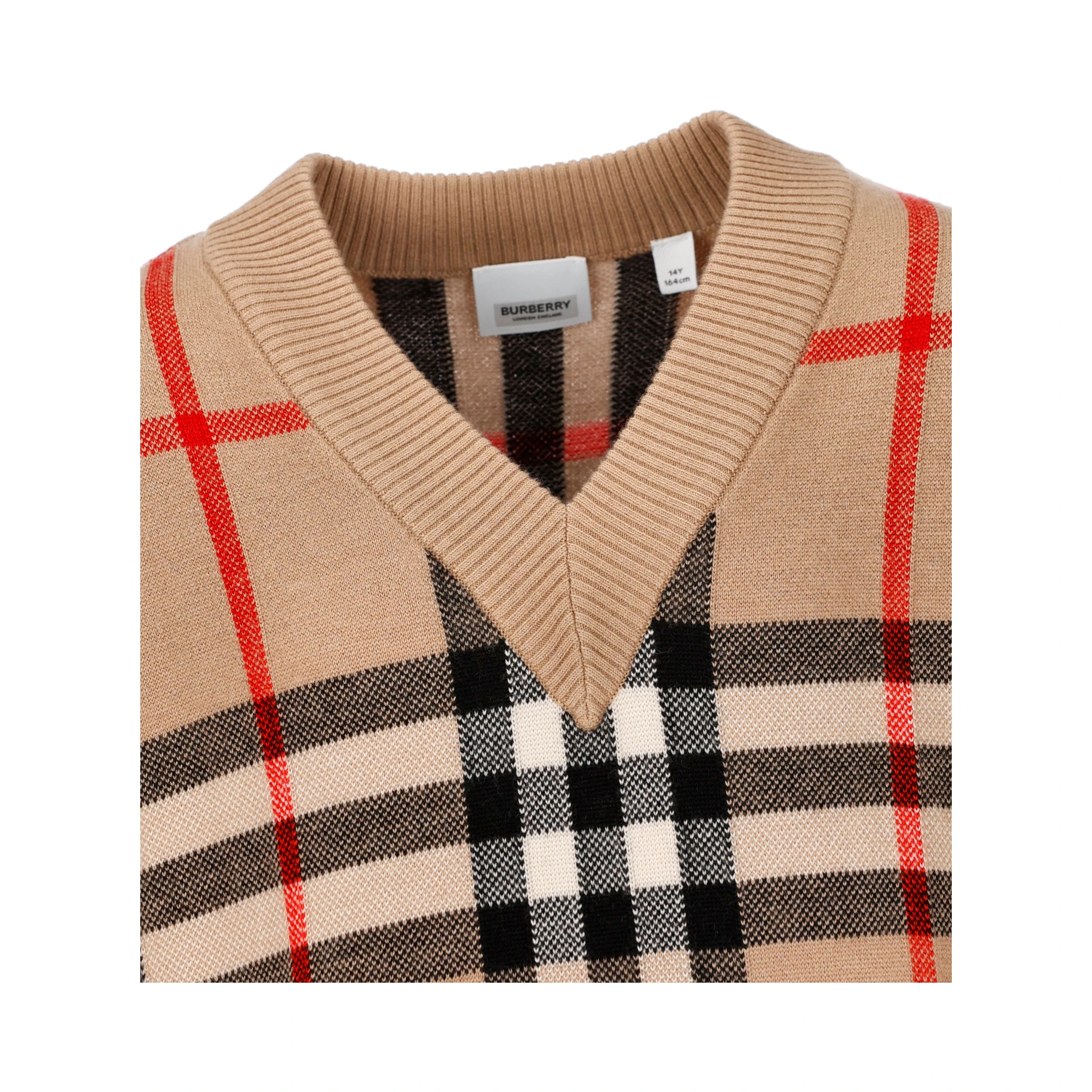 Check V-neck wool-blend dress