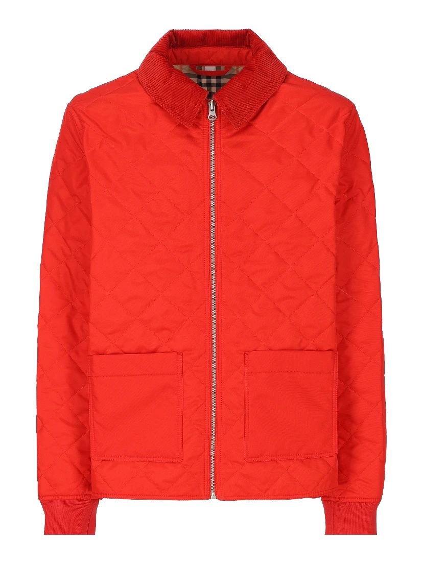 Corduroy-collar quilted jacket