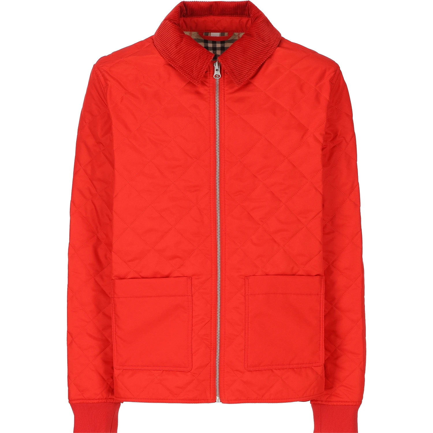 Corduroy-collar quilted jacket