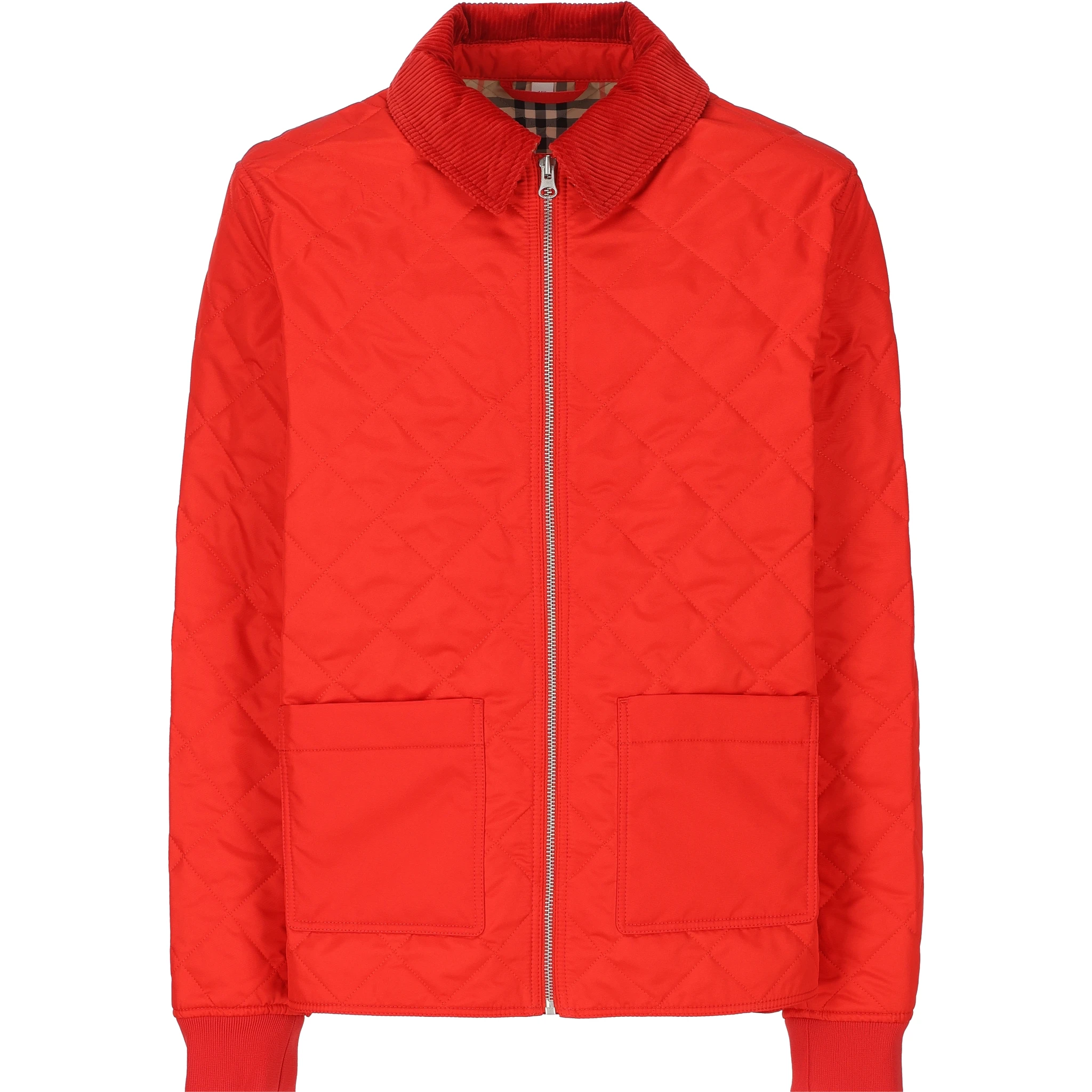 Corduroy-collar quilted jacket