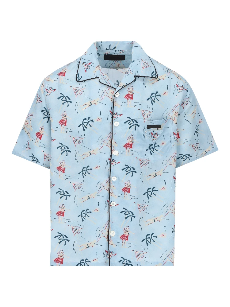 Graphic-print bowling shirt