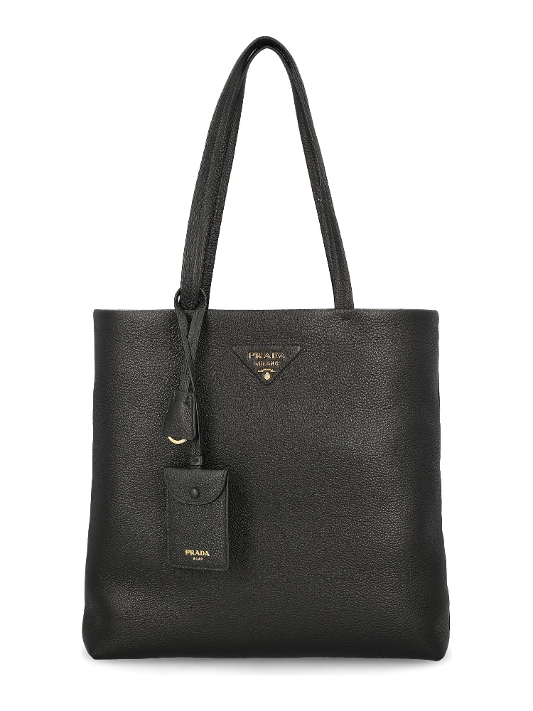 Large black leather shopping bag