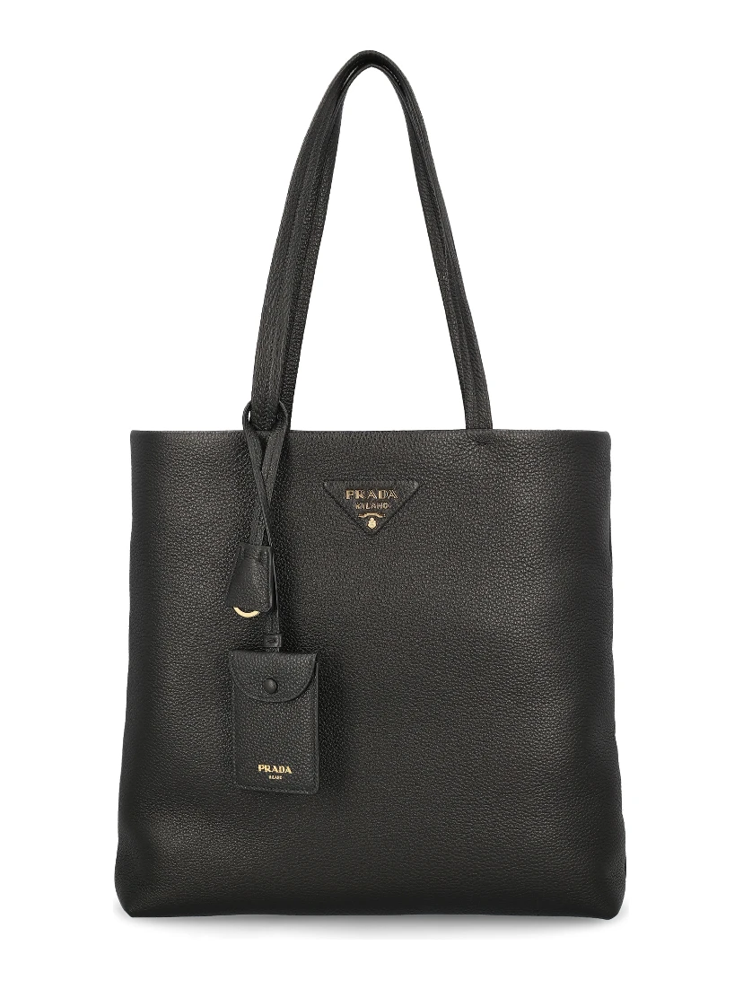 Large black leather shopping bag