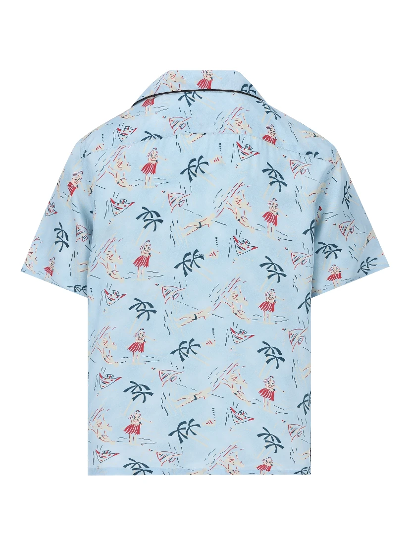 Graphic-print bowling shirt