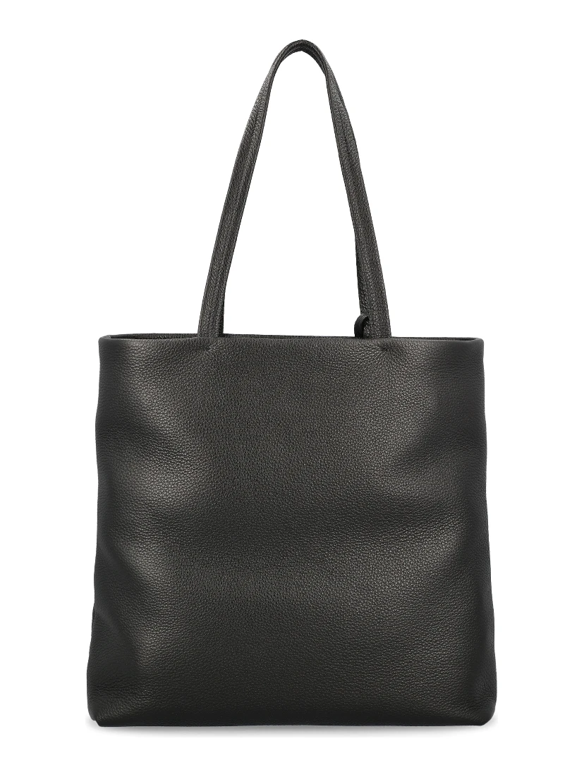 Large black leather shopping bag