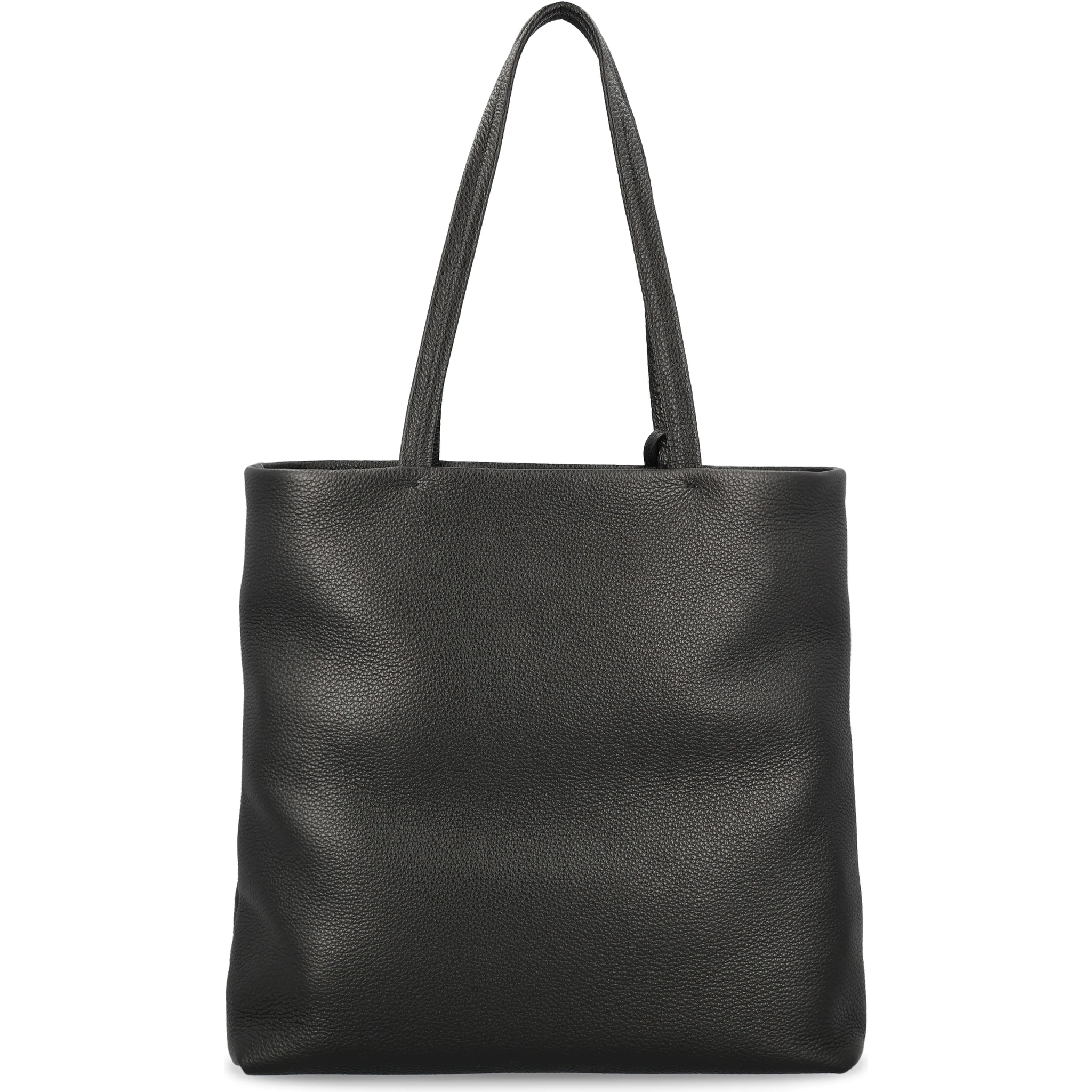 Large black leather shopping bag