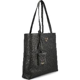 Large black leather shopping bag