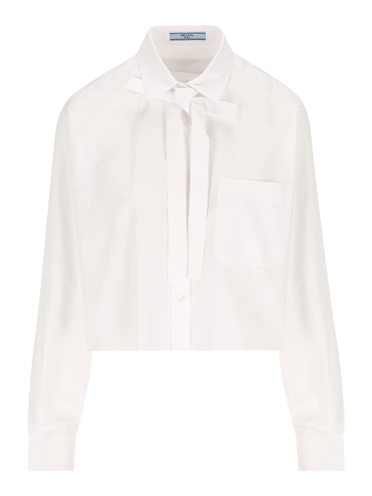 Bow-collar patch-pocket shirt