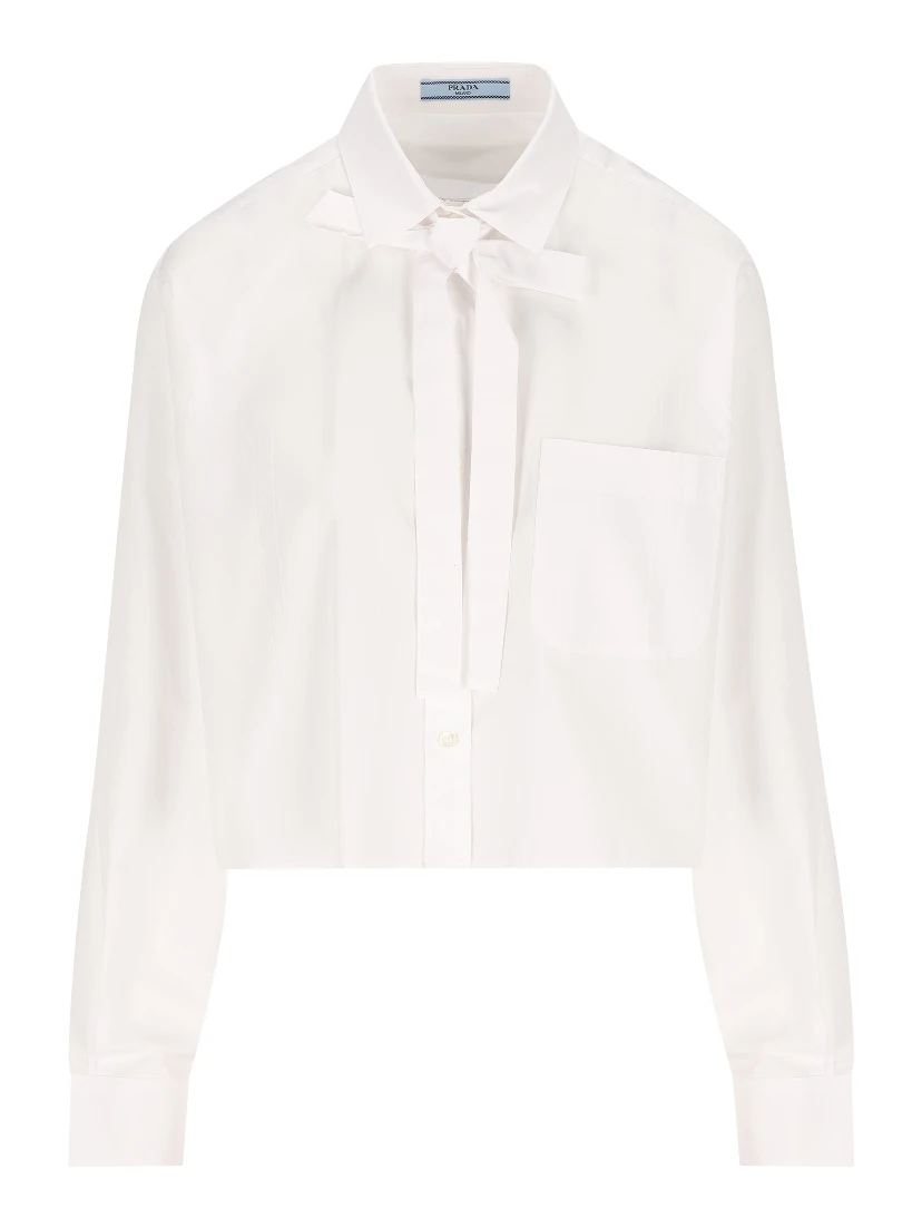 Bow-collar patch-pocket shirt