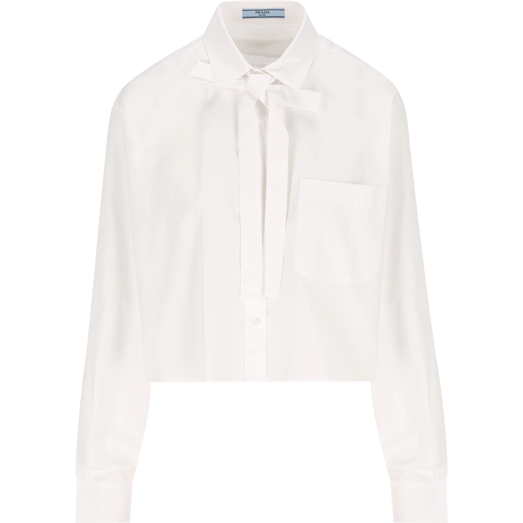 Bow-collar patch-pocket shirt