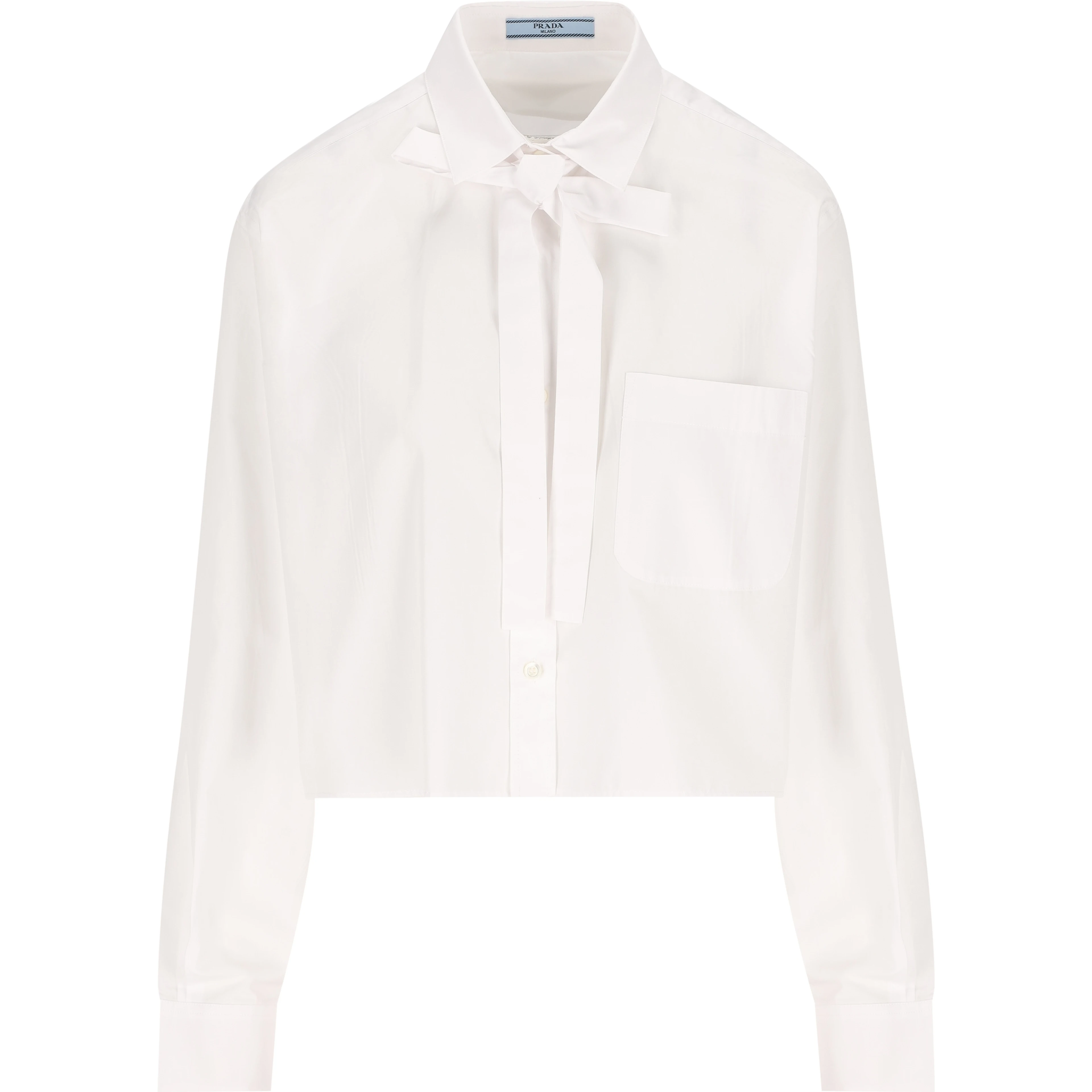 Bow-collar patch-pocket shirt